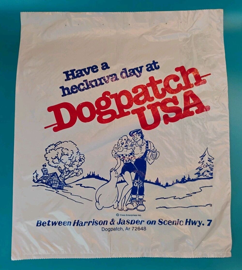 VTG 1960's 70's Dogpatch USA Plastic Shopping Bag NOS Li'l Abner Daisy Mae Shmoo
